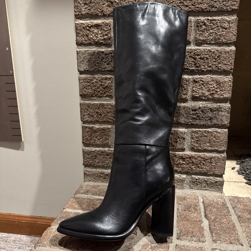Marc Fisher Lannie Black Block High Heeled Riding Boots Sz 7M #634 - Picture 6 of 16